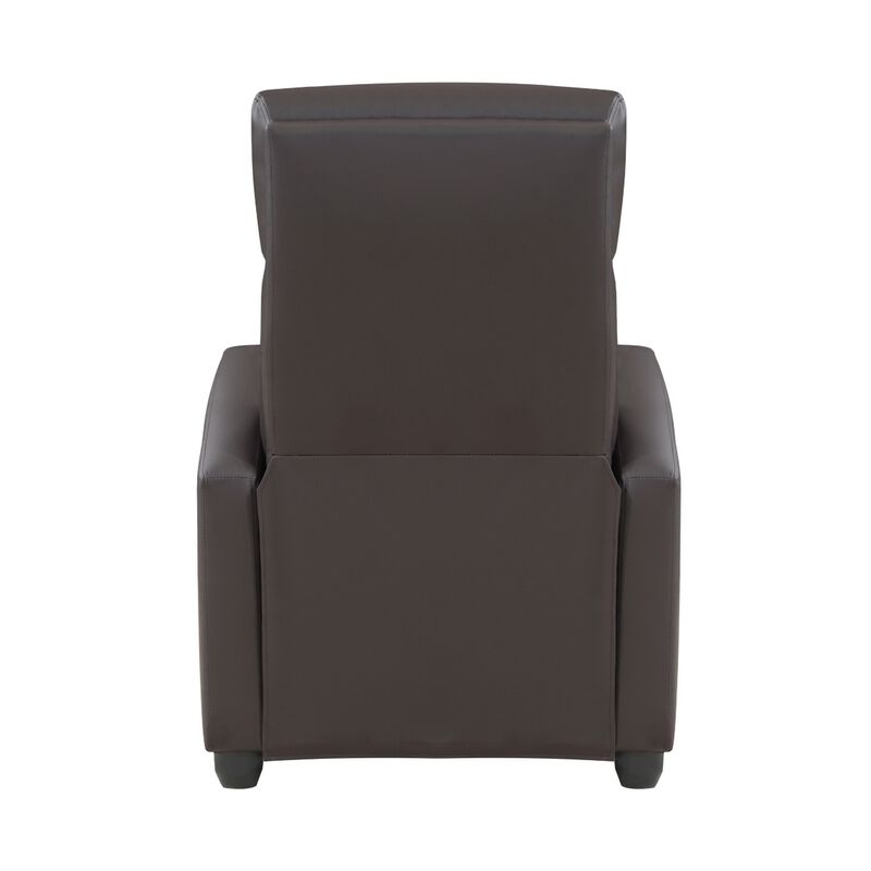 Jiana 35 Inch Push Back Recliner Chair, Brown Faux Leather, Solid Wood - Benzara