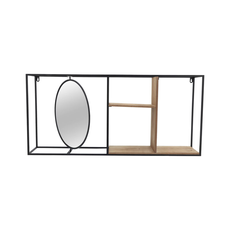 Metal/wood 34" Wall Shelf with Mirror