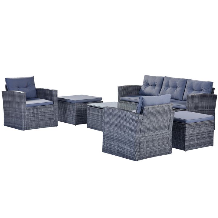 6-Piece PE Rattan Patio Sectional Set, All-Weather Wicker Sofa with Coffee Table & Cushions