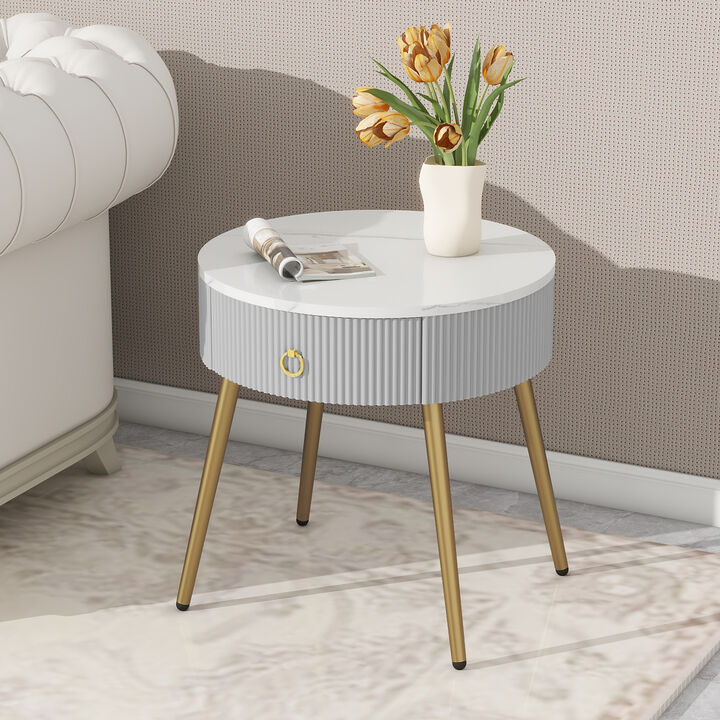 Merax Modern Fluted 2 Pieces Side Tables with Drawers