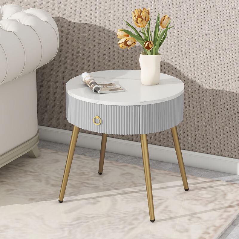 Merax Modern Fluted 2 Pieces Side Tables with Drawers