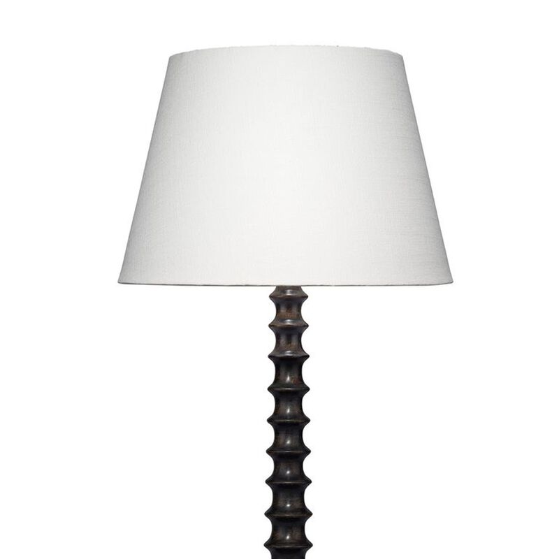 Dio 31 Inch Table Lamp, White Slub Drum Shade, Black Turned Wood Base - Benzara