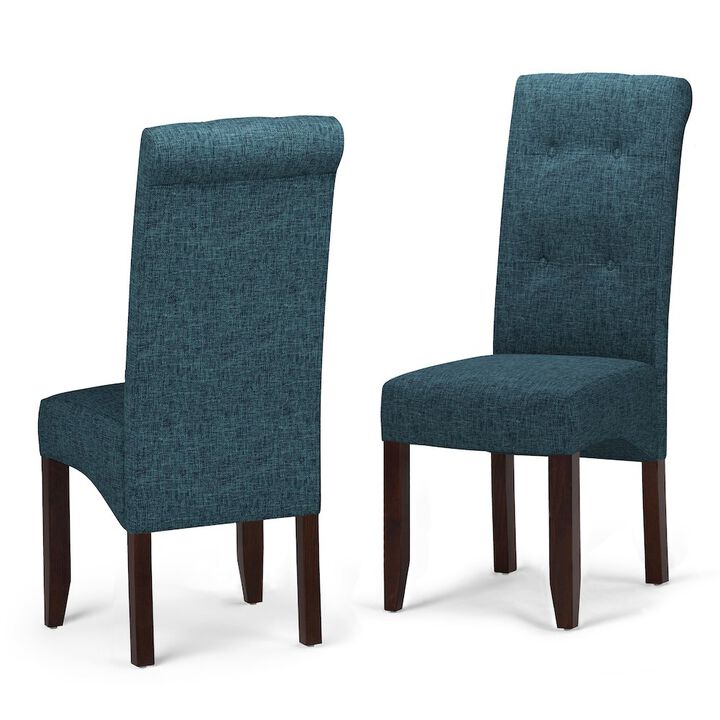 Simpli Home Cosmopolitan Solid Wood Deluxe Tufted Parson Chair (Set Of 2) In Denim Blue