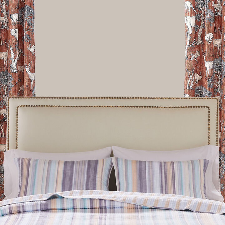 Ysa 36 Inch Quilted King Pillow Sham, Cotton, Reversible Striped Design - Benzara
