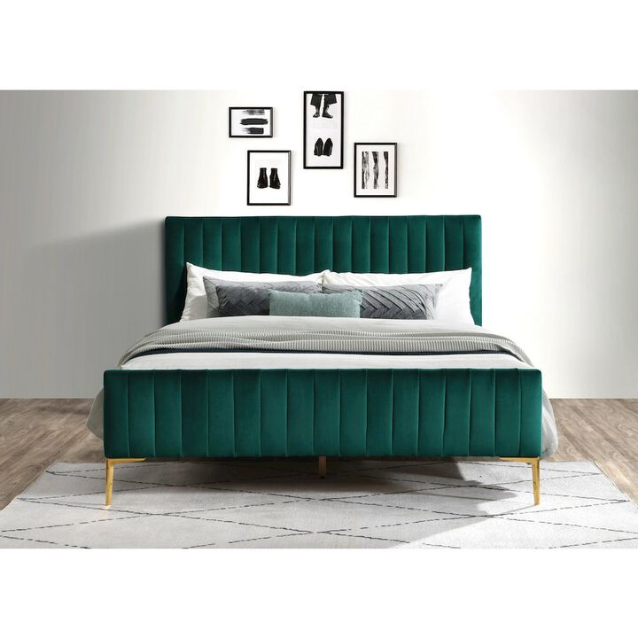 Omax Decor Julia Wood and Fabric Upholstered Queen Platform Bed in Green