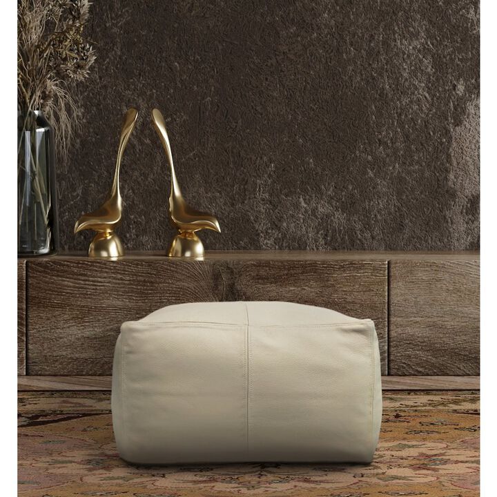 Mid-Century Java Leather Pouf in Ivory