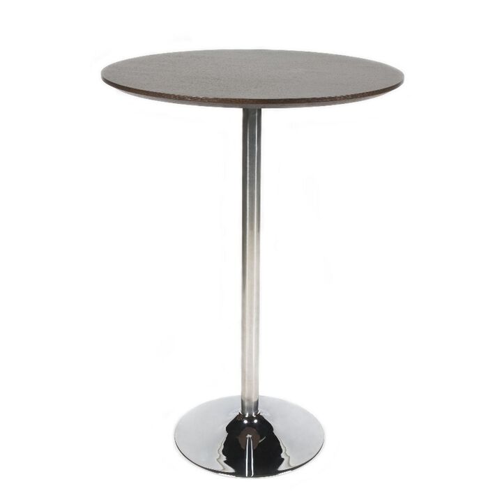 Dexo Bar Height Table, 30 Inch Espresso Brown Round Top, Chrome Steel - Benzara