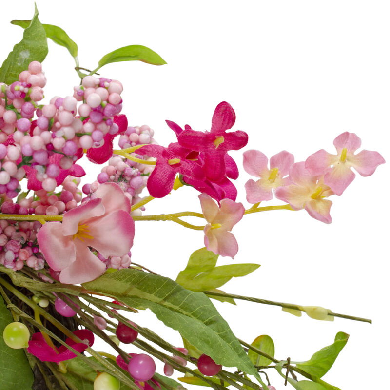 Geranium and Berry Artificial Spring Floral Wreath  Pink - 18-Inch