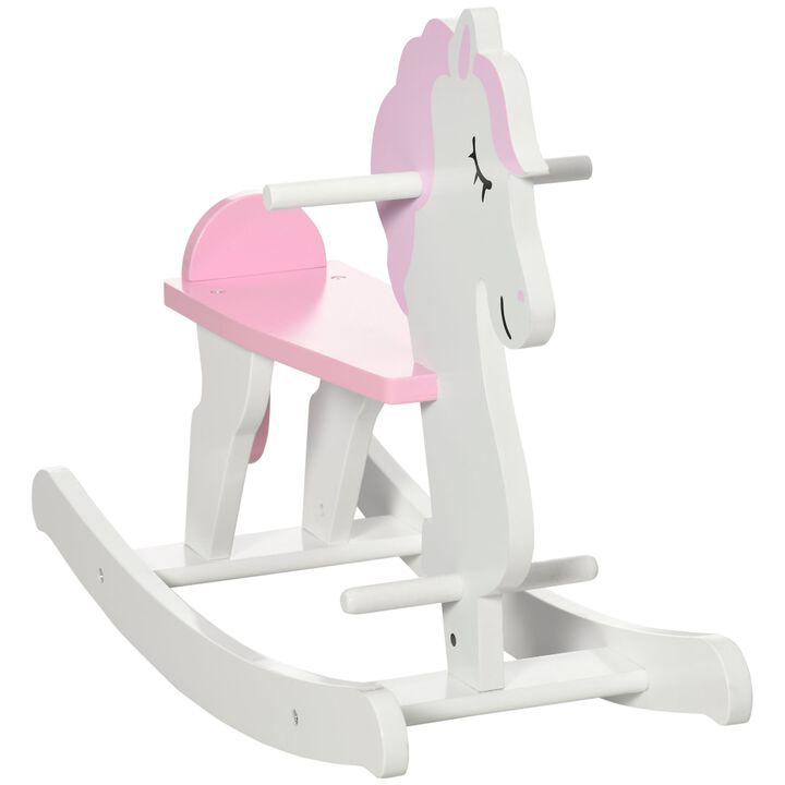 Pink/White Toddler Toy: Wooden Rocking Horse for 1-3 Years