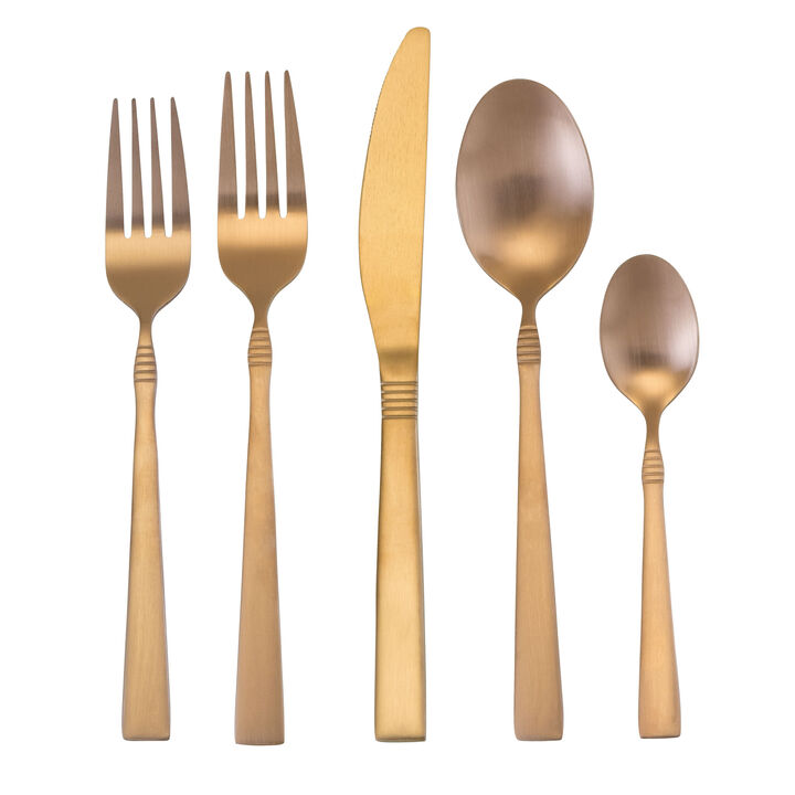 MegaChef Cravat 20 Piece Flatware Utensil Set, Stainless Steel Silverware Metal Service for 4 in Matte Rose