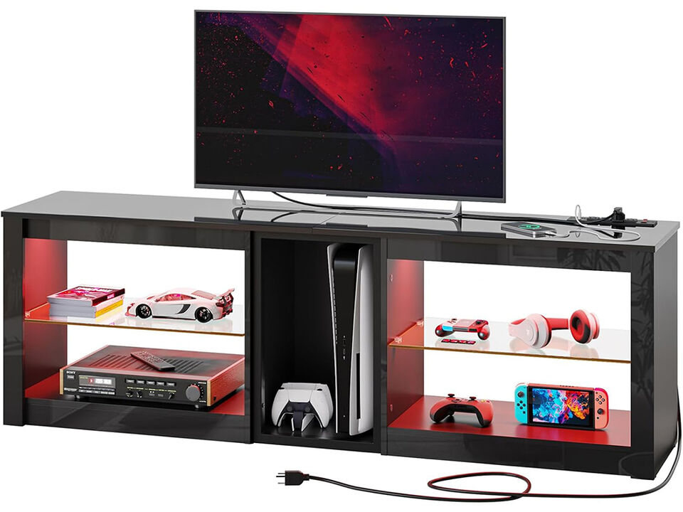 63'' Inch Bright White,High Gloss TV Stand for 70 inch TV with Power Outlets