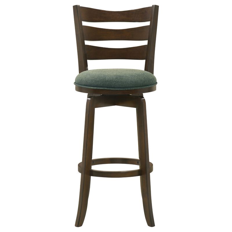 Mona Swivel Barstool Chair, Hunter Green Fabric, Dark Cherry Brown Finish - Benzara