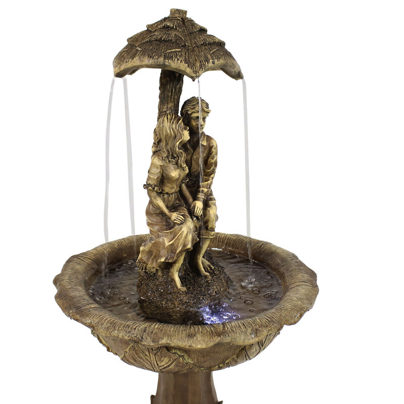 Sunnydaze Lovers Umbrella Solar Fountain with Battery/LED Lights - 43 in