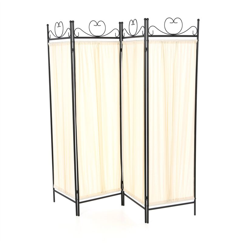 Freestanding 4-Panel Metal Room Divider Fabric Screen for Bedroom, Office, Living Room