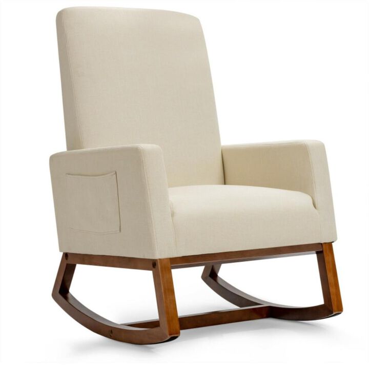 Hivvago Rocking High Back Upholstered Lounge Armchair with Side Pocket