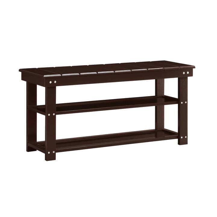 QuikFurn Espresso Brown Wood 2-Shelf Shoe Rack Storage Bench For Entryway or Closet