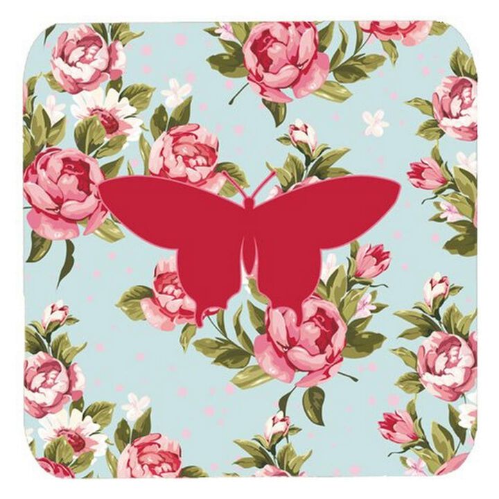 Caroline's Treasures BB1042-RS-BU-FC Butterfly Shabby Chic Blue Roses Foam Coasters (Set of 4), 3.5 H x 3.5 W, Multicolor