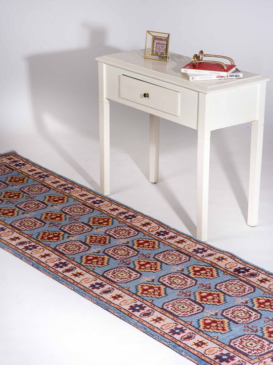 RUGSOTIC CARPETS HAND KNOTTED WOOL & SILK ECO-FRIENDLY ORIENTAL AREA RUGS  - 2'6''x10', Runner Shape, Aqua Cream Color, Classic Oriental Traditional , Low Pile Handmade Area Rugs (AF0117)
