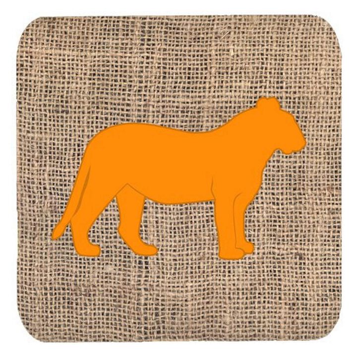 Caroline's Treasures BB1010-BL-OR-FC Tiger Burlap and Orange Foam Coasters (Set of 4), 3.5 H x 3.5 W, Multicolor