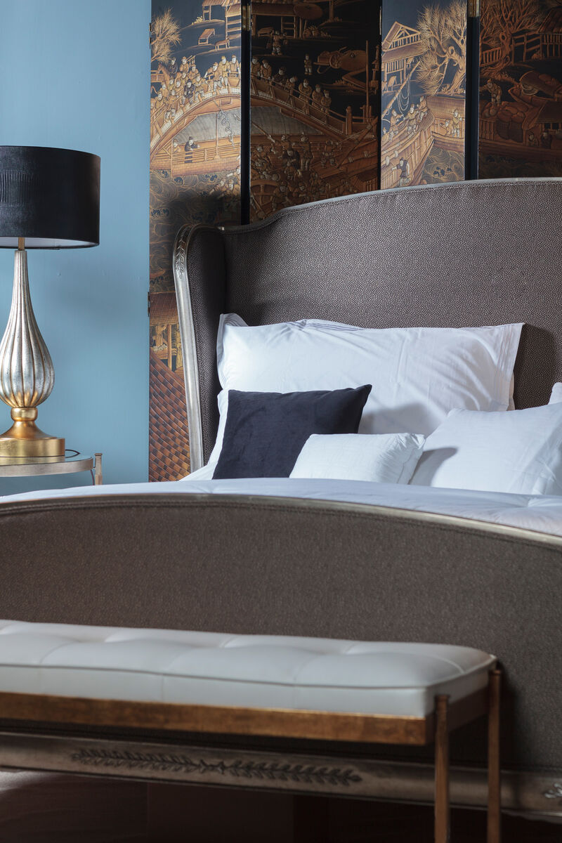 Luxe Silver Iron & Cream Leather Bench
