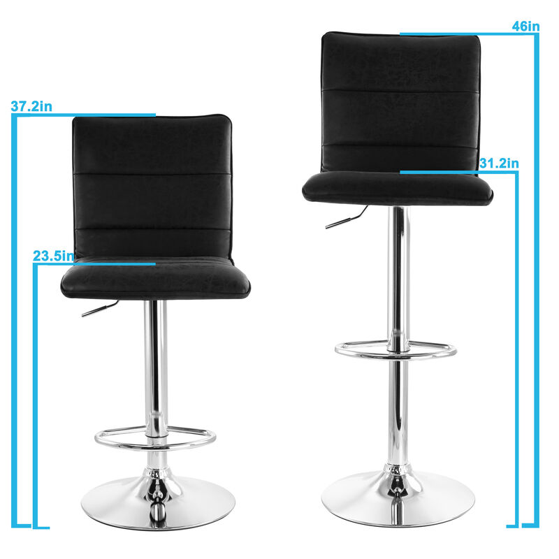 Elama 2 Piece Vintage Faux Leather Adjustable Bar Stool in Black with Chrome Base