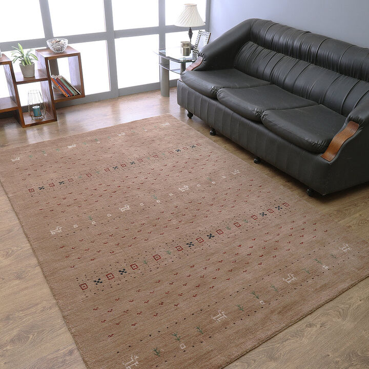 RUGSOTIC CARPETS HAND KNOTTED LOOM WOOL ECO-FRIENDLY AREA RUGS  - 9'x12', Rectangle, Light Brown Color, Contemporary Modern Design, High Pile Handmade Anti Skid Rugs for Living Room (L00585)