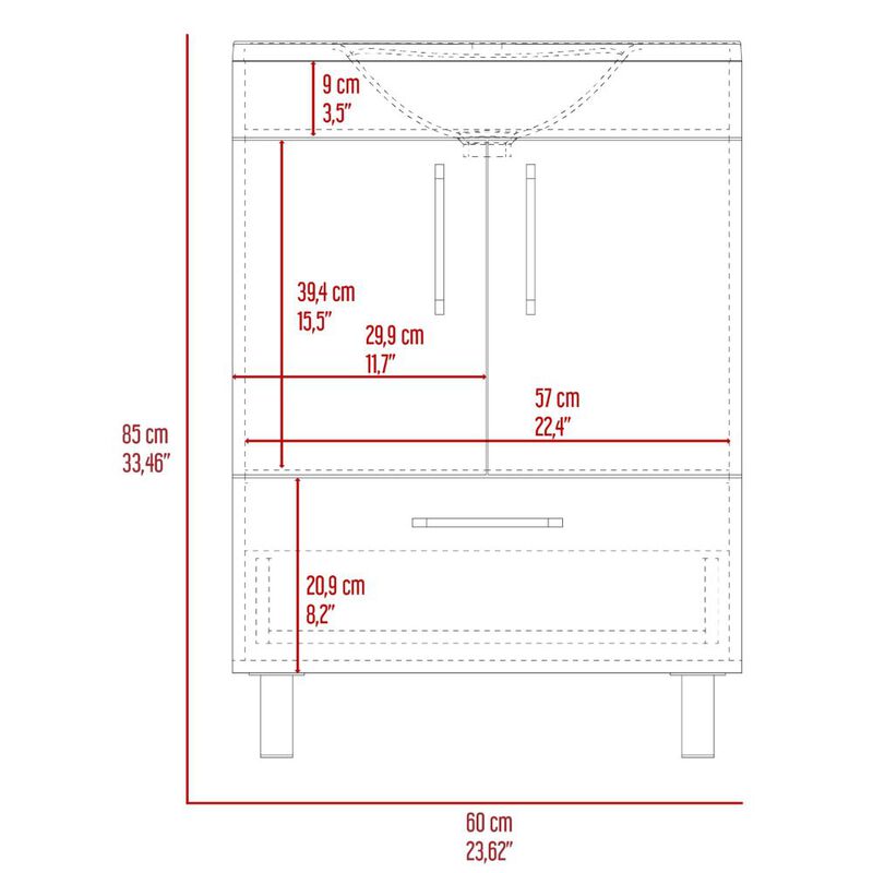 DEPOT E-SHOP Essential Single Bathroom Vanity, One Draw, Double Door Cabinet, White