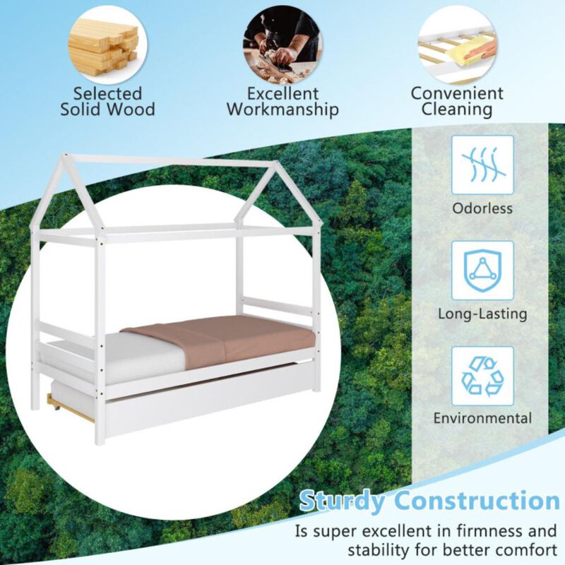 Hivvago Kids Platform Bed Frame with Roof for Bedroom