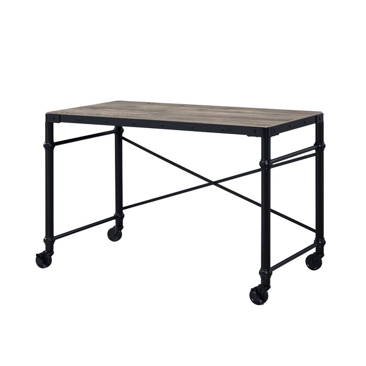 ACME Oklarth Writing Desk, Rustic Oak & Black Finish