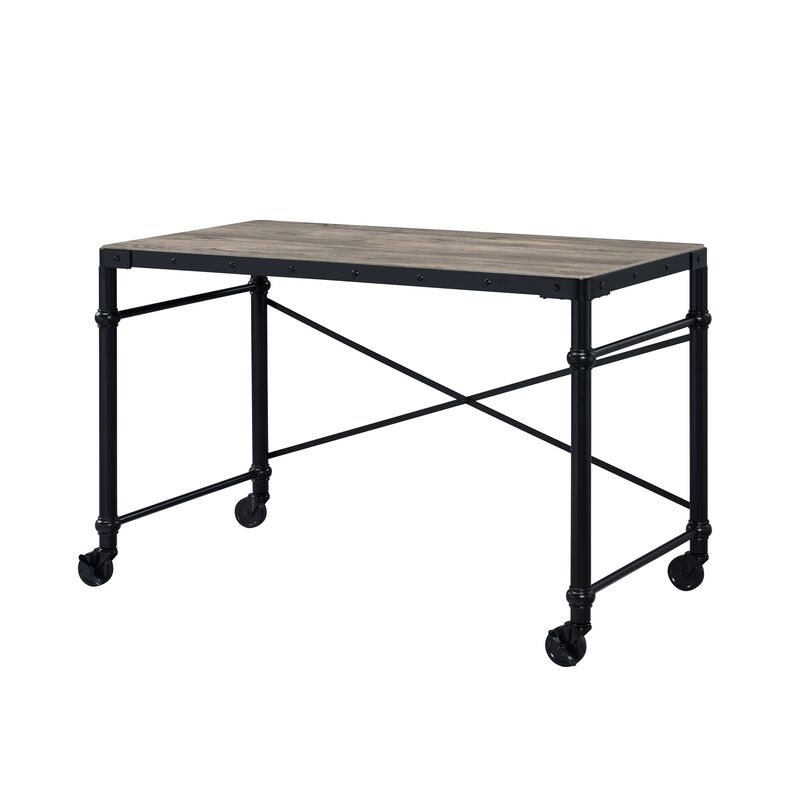 ACME Oklarth Writing Desk, Rustic Oak & Black Finish