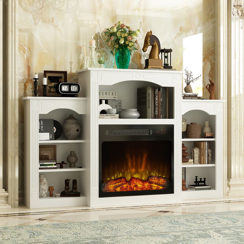 FUFU&GAGA Modern Fireplace TV Stand with Shelves and Electric Fireplace Insert, (58.8" W x 11.8" D x 37.4" H), White