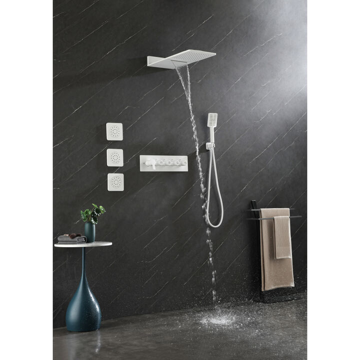 Wall Mounted Waterfall Rain Shower System With 3 Body Sprays & Handheld Shower