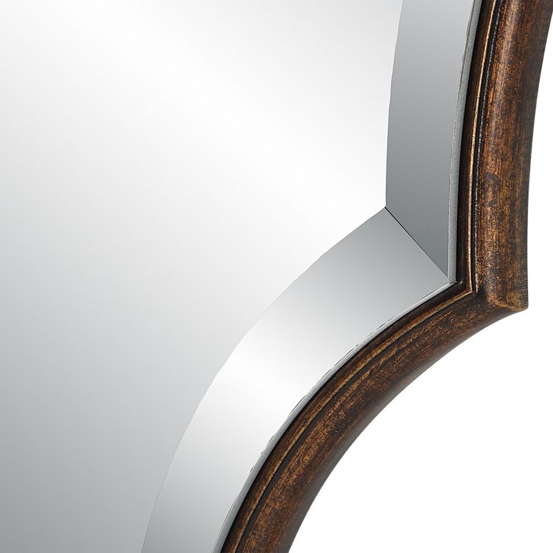 28 x 42 Modern Round Accent Mirror with Curved Edges, Bronze, Gold Finish-Benzara