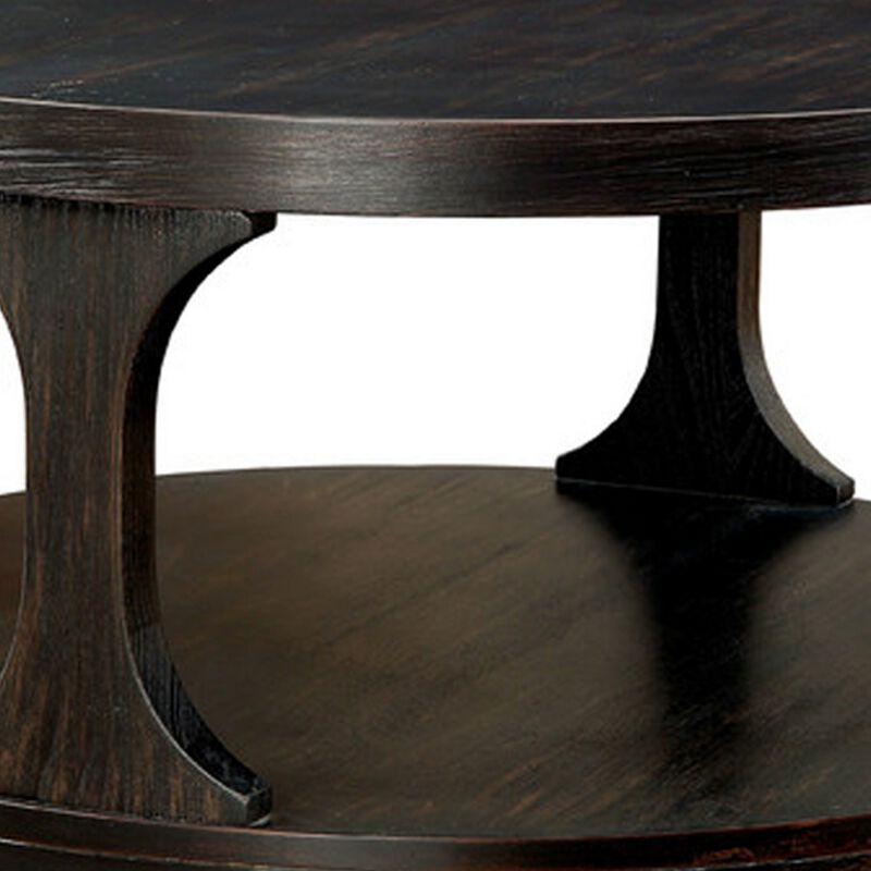 Carrie Transitional Coffee Table, Antique Black-Benzara
