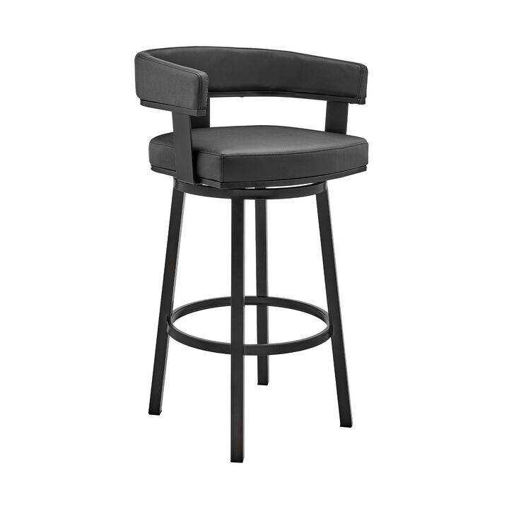 Jack 26 Inch Counter Height Bar Stool, Swivel Chair, Faux Leather, Black-Benzara