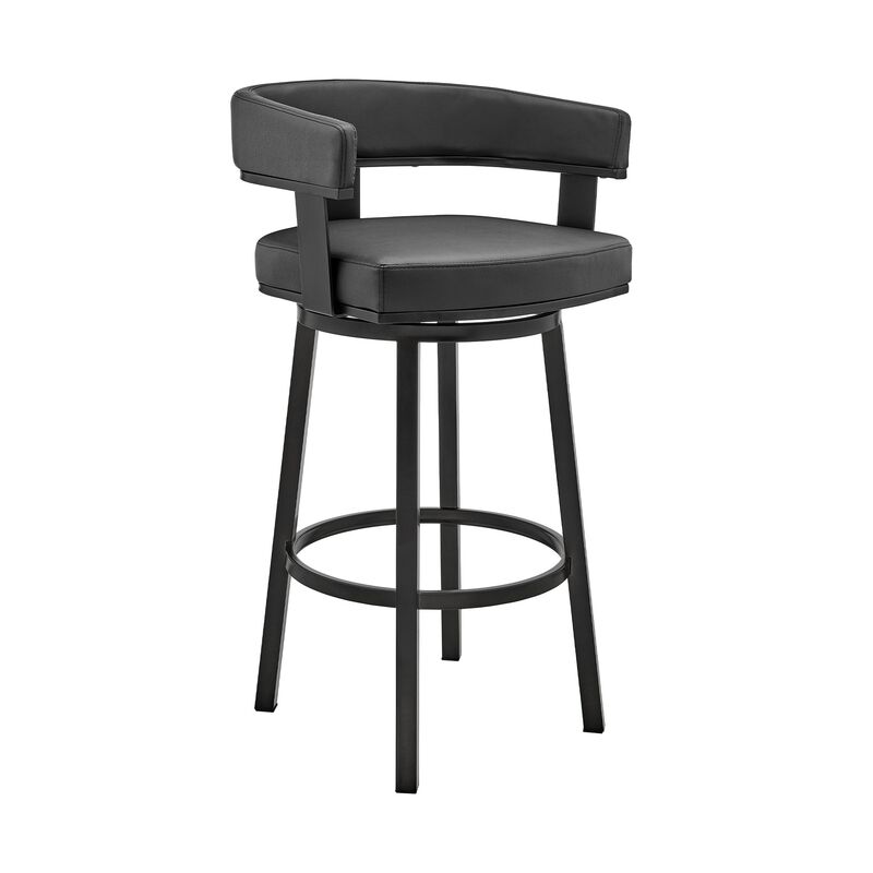 Jack 26 Inch Counter Height Bar Stool, Swivel Chair, Faux Leather, Black-Benzara
