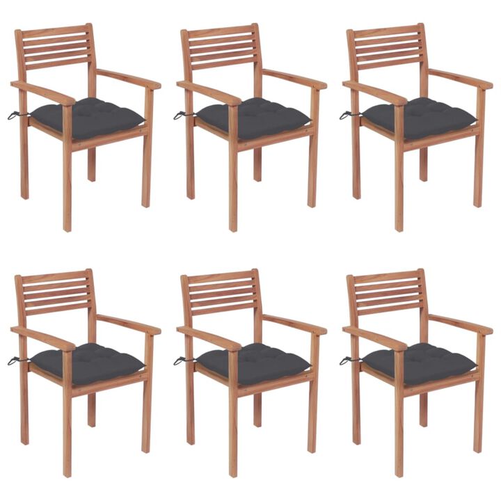 vidaXL Stackable Garden Chairs with Cushions 6 pcs Solid Teak Wood