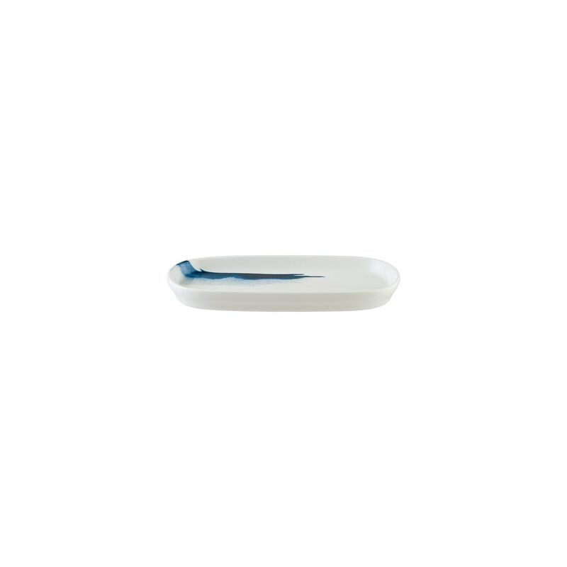 Blue Wave 8.5" x 4" x h:0.75" Oval Decorated Porcelain Platter (Set of 2)