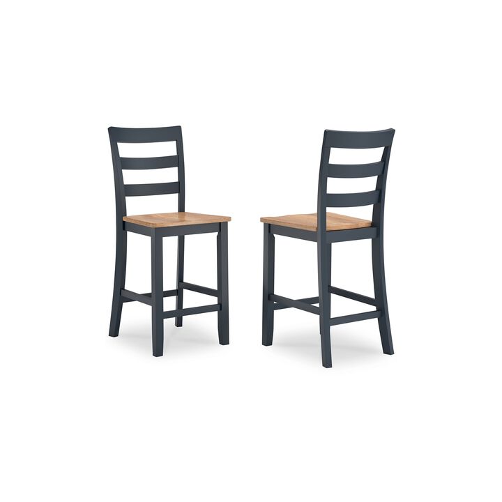 Gasy Counter Height Chair Set of 2, Dark Blue Solid Wood, Brown Seat - Benzara