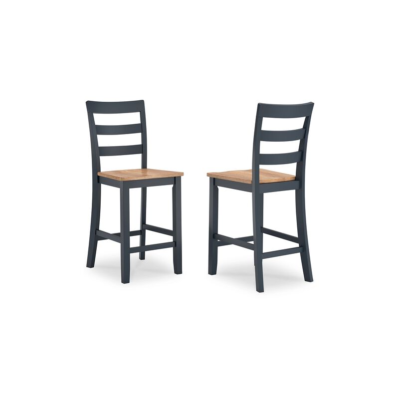 Gasy Counter Height Chair Set of 2, Dark Blue Solid Wood, Brown Seat - Benzara