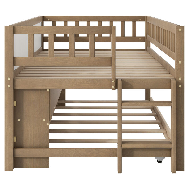 Merax Low Loft Bed with Storage Shelves and Trundl