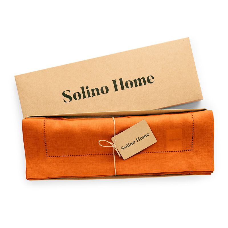 Solino Home 100% Pure Linen Placemats Set of 4, 14 x 19 Inch| Sonoma Hemstitch