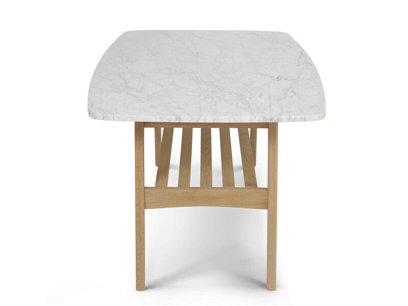 Laura 43" Rectangular Italian Carrara White Marble Coffee Table with Shelf
