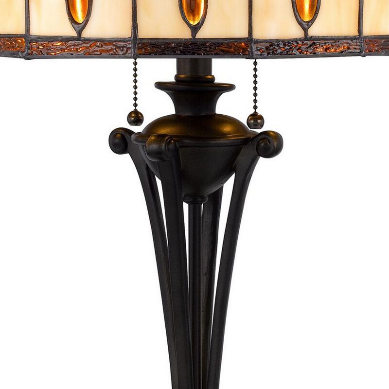 Xia 26 Inch Tiffany Style Vintage Table Lamp, Glass Shade, Antique Bronze-Benzara
