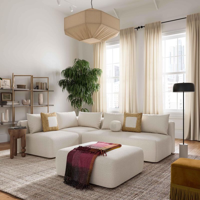 Hangover Cream Heavy Textured Fabric Ottoman