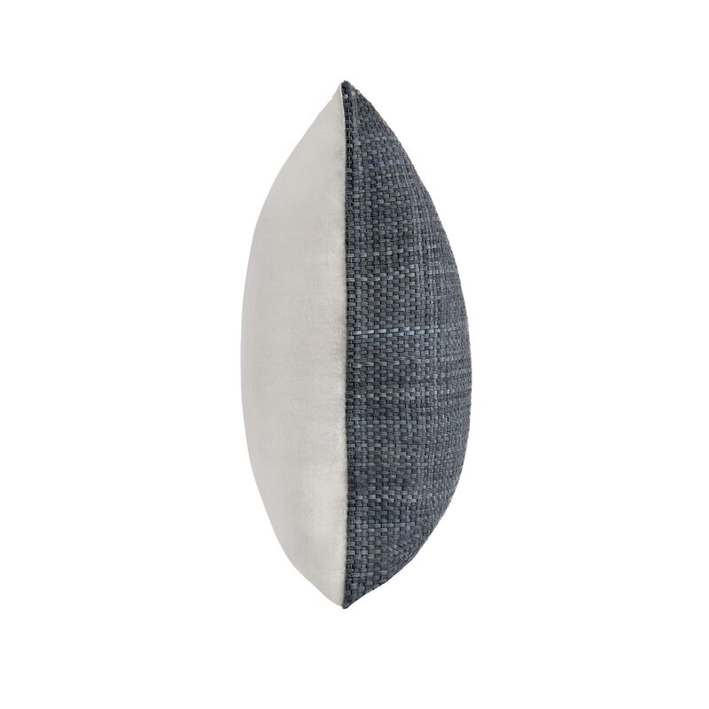 Sino Throw Pillow, Woven Basket Design, 18 Inch Blue Suede Leather - Benzara