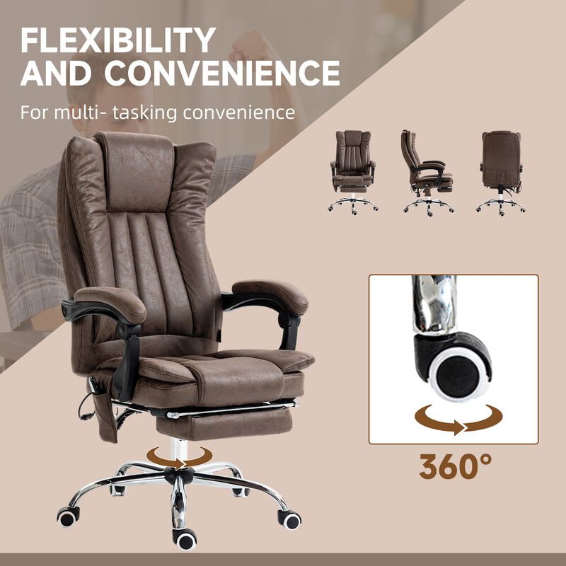 Coffee Microfiber Office Chair: Heated, 6 Point Adjustment