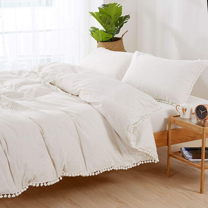 MarCielo 3 Piece Cotton Duvet Cover Set Pompom