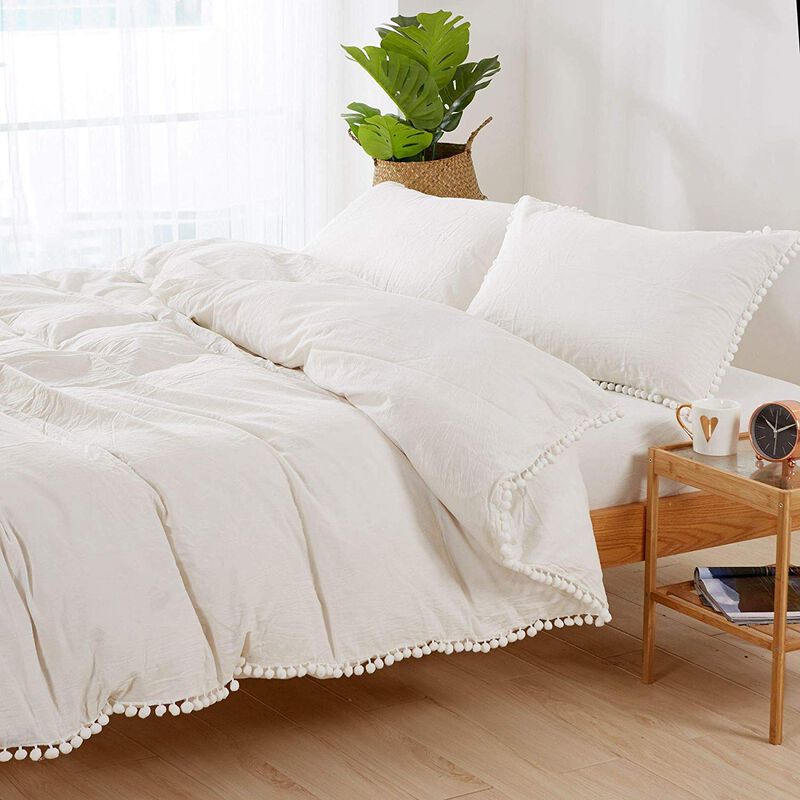 MarCielo 3 Piece Cotton Duvet Cover Set Pompom