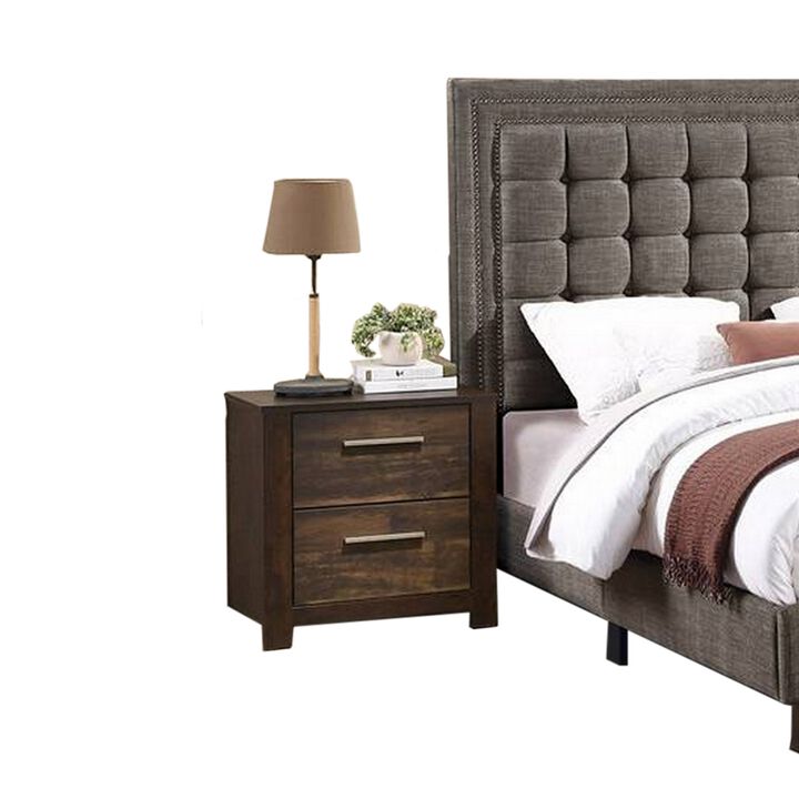 Zofi Modern King Size Bed, Deep Square Tufted Upholstery, Taupe Polyester - Benzara